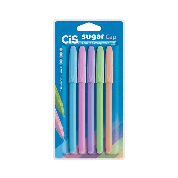 Caneta Esferográfica Cis Sugar Cap 1.0mm com 5 Cores Tons Pastel Caneta Esferográfica Cis Sugar Cap 1.0mm com 5 Cores Tons Pastel