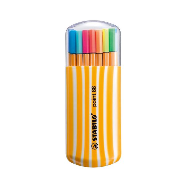 Caneta Hidrográfica Stabilo Point 88 Estojo Fine 0.4mm com 20 Unidades Cores Neon