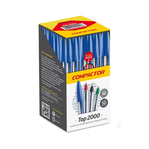 Caneta Esferográfica Compactor Top2000 Ponta Média Vermelha com 50 Unidades Caneta Esferográfica Compactor Top2000 Ponta Média Vermelha com 50 Unidades
