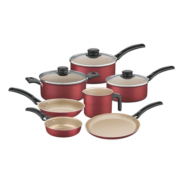 Conjunto de Panelas e Utensílios Antiaderente com Tampa de Vidro Tramontina Turim Cereja 7 Peças