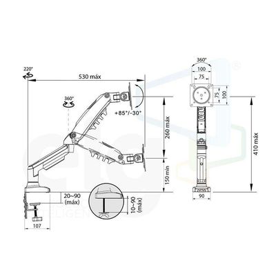 Suporte Articulado Para Monitor 15 A 34 Ajuste De Altura E Pistão A Gás F80n Elg