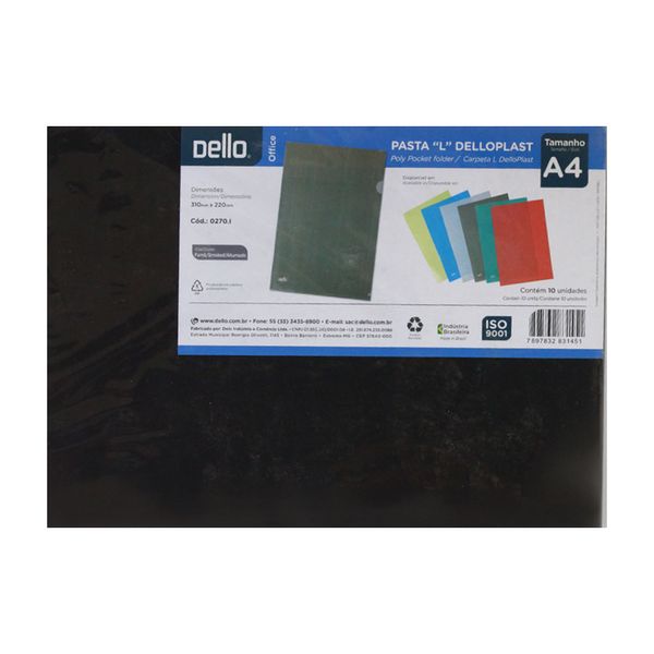 Pasta L Dello A4 Plast Fumê 10 Unidades 31x22cm Pasta L Dello A4 Plast Fumê 10 Unidades 31x22cm