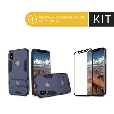 Kit Capa Armor e Peli´cula Coverage Preta para iPhone X e XS - Gshield