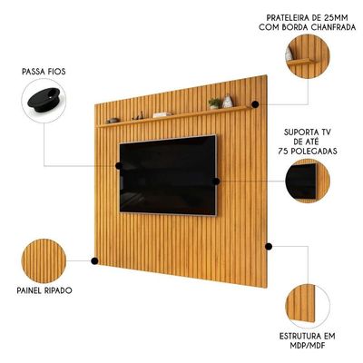 Painel 75 Pol 275cm Suspenso Ripado Noah D04 Cedro - Mpozenato
