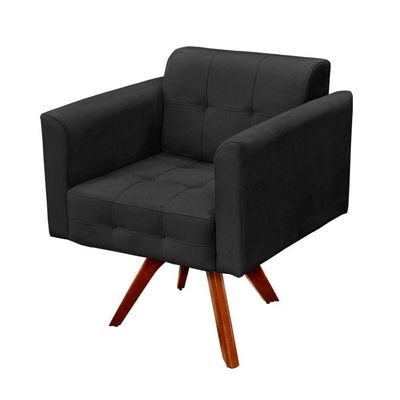 Kit 2 Poltronas Decorativas Base Madeira Giratória Ana Suede Preto - Ibiza