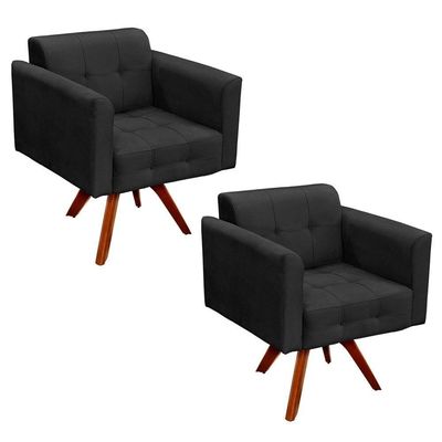 Kit 2 Poltronas Decorativas Base Madeira Giratória Ana Suede Preto - Ibiza