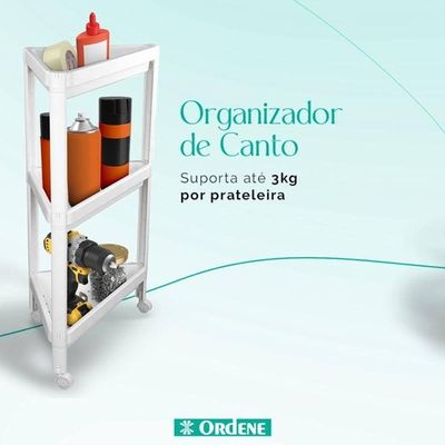 Estante Organizadora Triangular Plástica Multiuso Com 3 Prateleiras Branca Log Ordene