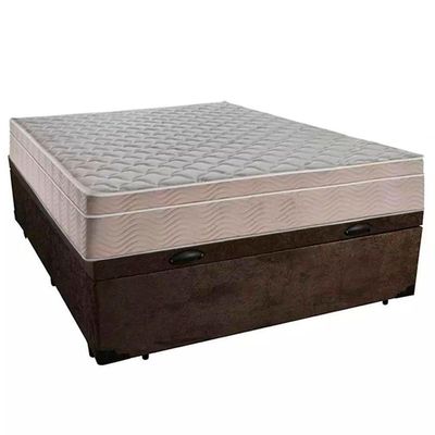 Cama Box Baú Casal Suede + Colchão Sereneprime Molas Ensacadas 138x188x69 Cor:marrom