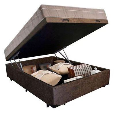 Cama Box Baú Casal Suede + Colchão Sereneprime Molas Ensacadas 138x188x69 Cor:marrom