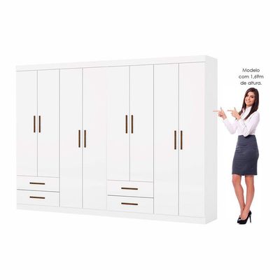 Closet Casal Duplo Lu 8 Portas 4 Gavetas Branco