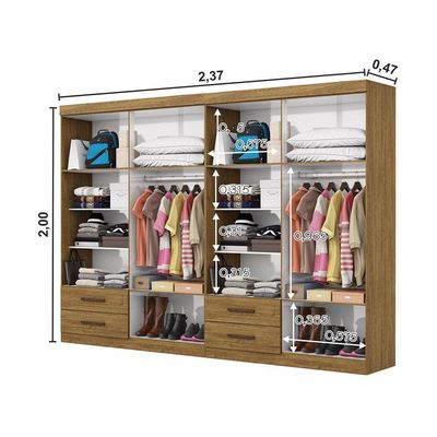 Closet Casal Duplo Lu 8 Portas 4 Gavetas Espelho Cinamomo