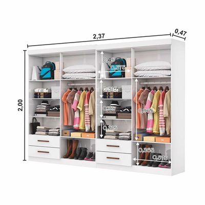 Closet Casal Duplo Lu 8 Portas 4 Gavetas Branco