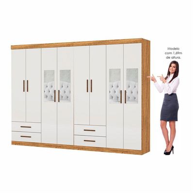 Closet Casal Duplo Lu 8 Portas 4 Gavetas Espelho Cinamomo