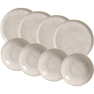 Kit 4 Pratos Fundos 22cm e 4 Rasos 27cm Cerâmica Off White Bio Latte Mesa Jantar Porto Brasil