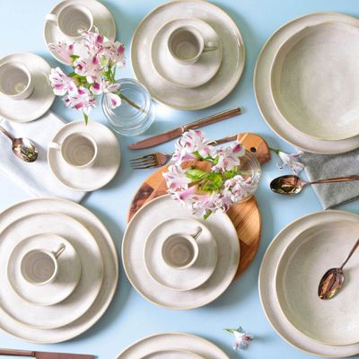 Jogo de Jantar 36 Peças Cerâmica Stoneware Bio Latte Off White Porto Brasil Mesa Posta