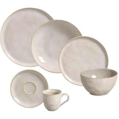 Jogo de Jantar 36 Peças Cerâmica Stoneware Bio Latte Off White Porto Brasil Mesa Posta