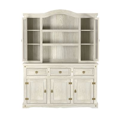 Cristaleira em Madeira 5 Portas 3 Gavetas 153 x 196 cm Patina Branca Elliottiis