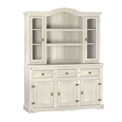 Cristaleira em Madeira 5 Portas 3 Gavetas 153 x 196 cm Patina Branca Elliottiis