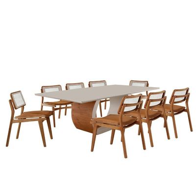 Sala De Jantar Mesa Ellis Com 8 Cadeiras Eva Premium Star Caramelo Off White Imbuia Nat