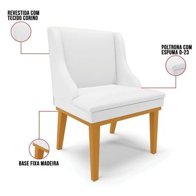Kit 2 Cadeiras Estofadas Sala De Jantar Base Fixa De Madeira Castanho Lia Sintético Branco - Ibiza
