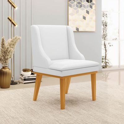 Kit 2 Cadeiras Estofadas Sala De Jantar Base Fixa De Madeira Castanho Lia Sintético Branco - Ibiza
