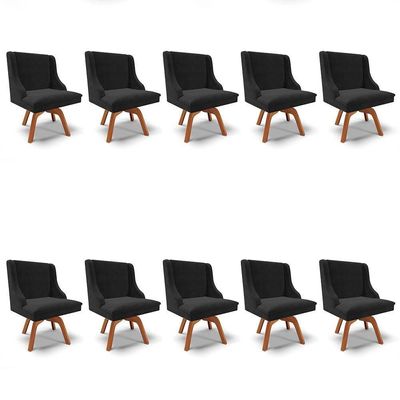 Kit 10 Cadeiras Estofadas Giratória Para Sala De Jantar Lia Suede Preto - Ibiza