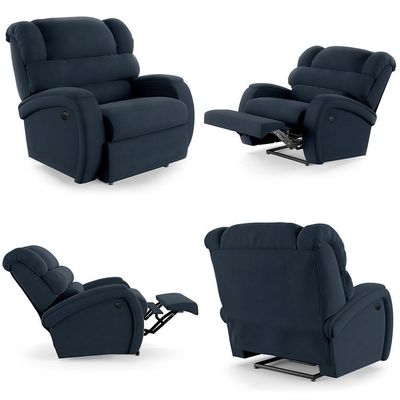 Poltrona Do Papai Reclinável Kalie Power Elétrica Massagem Fh9 Veludo Azul - Mpozenato