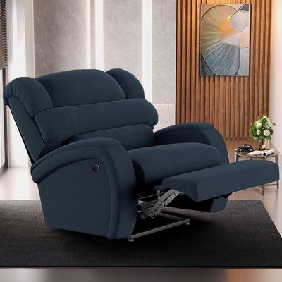 Poltrona Do Papai Reclinável Kalie Power Elétrica Massagem Fh9 Veludo Azul - Mpozenato