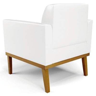 Poltrona Decorativa Base Madeira Castanho Maressa Sintético Pu Branco - Ibiza