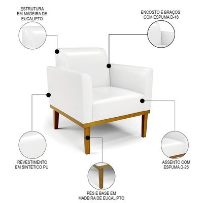 Poltrona Decorativa Base Madeira Castanho Maressa Sintético Pu Branco - Ibiza