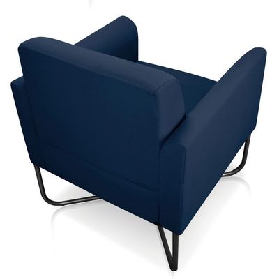 Poltrona Decorativa Base Industrial X Preta Maressa S01 Suede Azul Marinho - Ibiza