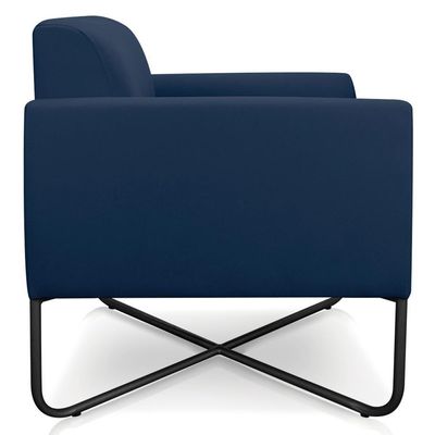Poltrona Decorativa Base Industrial X Preta Maressa S01 Suede Azul Marinho - Ibiza