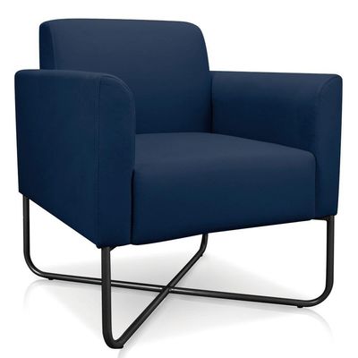 Poltrona Decorativa Base Industrial X Preta Maressa S01 Suede Azul Marinho - Ibiza