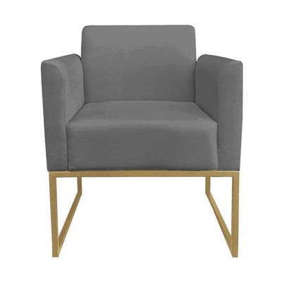 Poltrona Decorativa Base Industrial Dourada Maressa S08 Suede Grafite - Ibiza