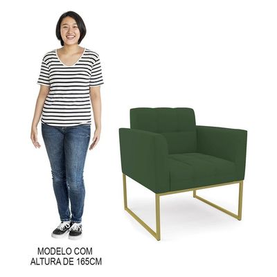 Poltrona Decorativa Base Industrial Dourado Ana Veludo Verde - Ibiza