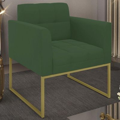Poltrona Decorativa Base Industrial Dourado Ana Veludo Verde - Ibiza