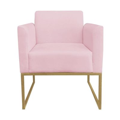 Poltrona Decorativa Base Industrial Dourada Maressa S19 Suede Rosa Bebê - Ibiza