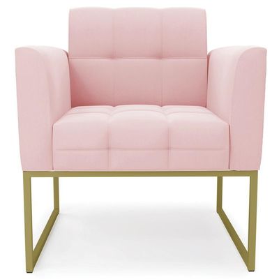 Poltrona Base Industrial Dourado Kit 2 Ana Suede Rosa Bebê - Ibiza