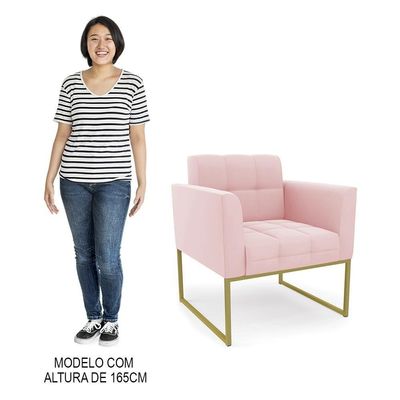 Poltrona Base Industrial Dourado Kit 2 Ana Suede Rosa Bebê - Ibiza
