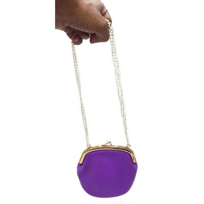 Bolsa De Silicone Tiracolo Retro Roxa Com Corrente Dourada