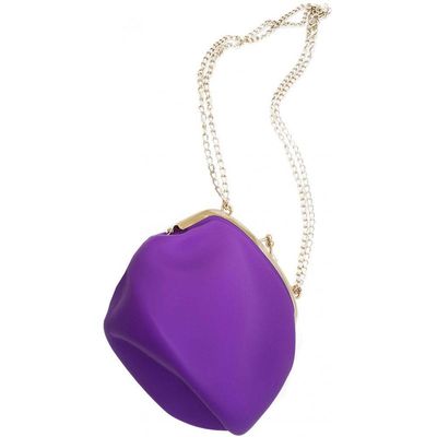Bolsa De Silicone Tiracolo Retro Roxa Com Corrente Dourada