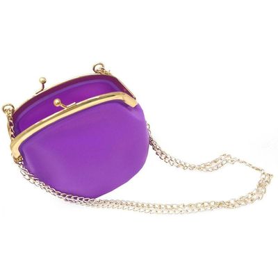 Bolsa De Silicone Tiracolo Retro Roxa Com Corrente Dourada