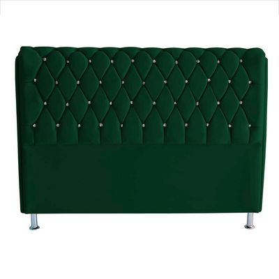 Cabeceira De Cama Box Londres Casal Queen 160 Cm Suede Botão De Strass Verde Do Lar Móveis E Decoração