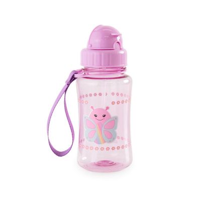 Garrafa Escolar 350ML Borboleta Com Canudo Rosa U / Rosa