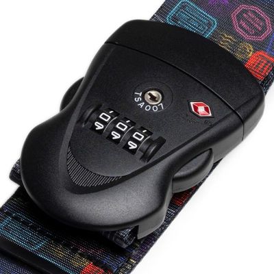 Cinta para Mala com Buckle de Cadeado Estampado U / Preto