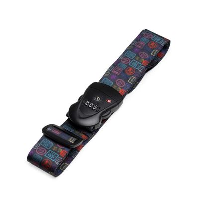 Cinta para Mala com Buckle de Cadeado Estampado U / Preto