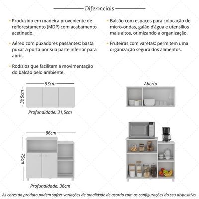 Kit Armário De Cozinha Aéreo 93cm Com Balcão Multiuso Fruteira Multimóveis Mp2283 Branco