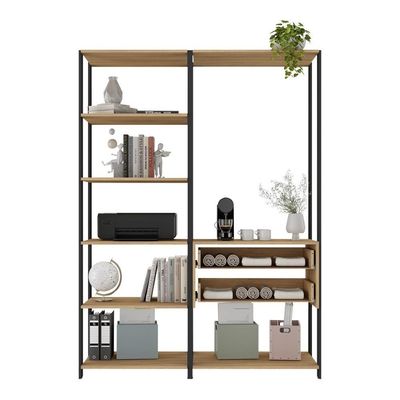 Estante Livreiro Modular 135cm 2 Peças Com 2 Gavetas Multimóveis Mp6029 Preto/madeirado
