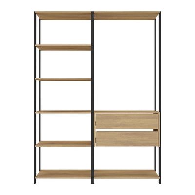 Estante Livreiro Modular 135cm 2 Peças Com 2 Gavetas Multimóveis Mp6029 Preto/madeirado