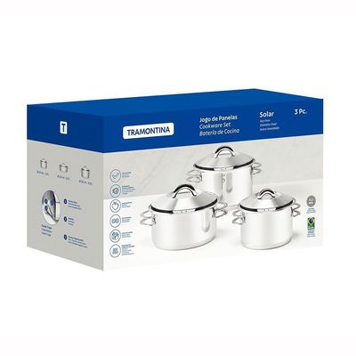 Jogo De Panelas Solar Em Aço Inox Com Fundo Triplo Indução 3 Peças - Tramontina 65510740